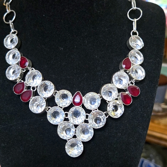 Natural Kharma by Avelon Jewelry - Quarts & garnet sterling silver bib necklace